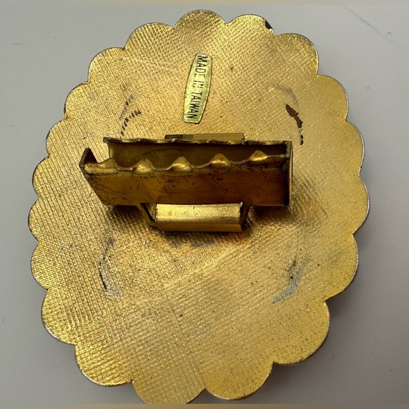 Cloisonné Enamel Rainbow Peacock Belt Buckle Great Vintage Condition! Gold Tone - Picture 6 of 9